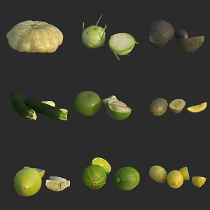Food Vegetables Fruit Lemon Grapefruit Cantaloupe Zucchini Pumpkin 3d model