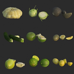 Food Vegetables Fruit Lemon Grapefruit Cantaloupe Zucchini Pumpkin 3d model