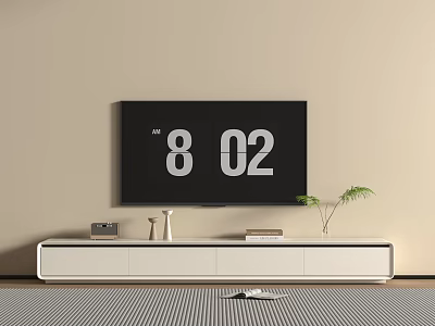 Modern Minimalist White TV Stand With TV Radio Books And Potted Plant 3d model