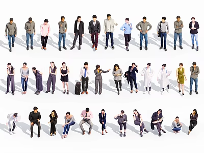 Diverse Group of People in Various Outfits Standing Sitting and Interacting 3d model