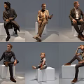 Multiple People Sitting on White Cubes with Different Poses in Gray Background 3d model