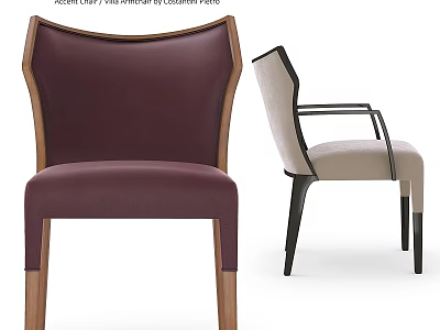 Modern Upholstered Chairs With Leather Seats Wooden Legs And Metal Armrests 3d model