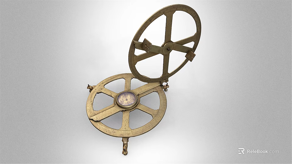 Vintage Brass Industrial Measuring Instrument With Dual Mechanical Wheels And Precision Dial 3d model 