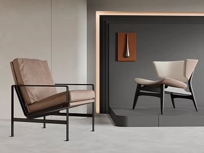 Modern Leisure Chairs With Brown Upholstery Black Metal Frame And Beige Design 3d model