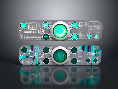 Tech Inspired Control Panels With Circular Buttons And Green Glowing Elements 3d model