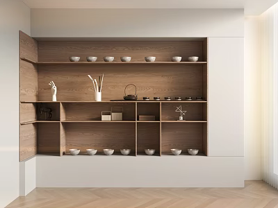 Tea Cabinet Bookcase Tea Set Cabinet Collection Cabinet Bookcase Tea Room Background Wall 3d model
