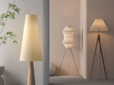 Modern Elegant Floor Lamps With Fabric Shade Different Styles Wooden Stand And Metal Base 3d model