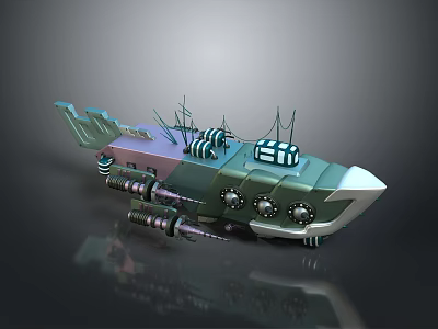 Futuristic Sci Fi Spaceship 3D Model With Green Purple Hull And Engine Parts 3d model