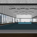 Modern Indoor Swimming Pool Interior Design With Stylish Ceiling And Large Windows 3d model