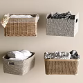Various Design Wicker And Fabric Storage Baskets For Organizing Clothes And Towels