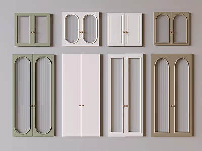 Green White And Brown Wardrobe Doors With Different Panel Designs For Home 3d model