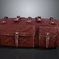 Vintage Brown Canvas Duffel Bag With Multiple Pockets And Leather Straps 3d model