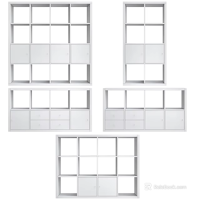 White Multifunctional Storage Shelving Units With Multiple Compartments And Drawers 3d model 