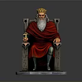 King Figurine Seated On Stone Throne With Golden Crown Red Robe And Goblet