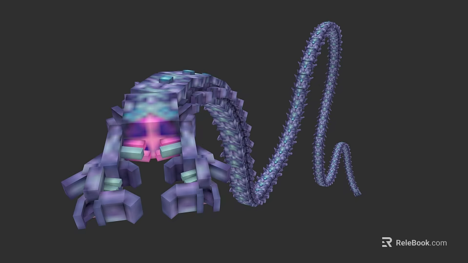 Purple Blue Game Movie Character With Mechanical Creature Design Long Tail And Glowing Core 3d model 