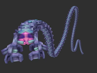Purple Blue Game Movie Character With Mechanical Creature Design Long Tail And Glowing Core 3d model