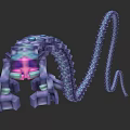 Purple Blue Game Movie Character With Mechanical Creature Design Long Tail And Glowing Core