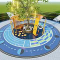 Kids Play Area With Big Tree Yellow Frame Structure Circular Design And Colorful Floor Patterns 3d model