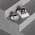 Two Coffee Cups With Spoons On Saucers Beside Stacked Books