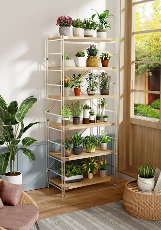 Floor Flower Rack Living Room Japanese-style Storage Rack Balcony Integrated Wall Multi-layer Indoor Movable 3d model
