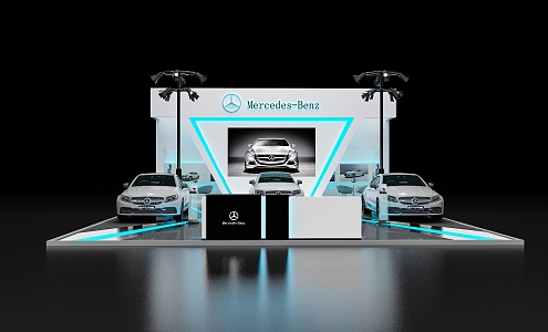 Modern Car Exhibition Hall Car Blue and White Technology Booth 3d model