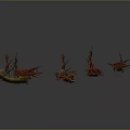 Ancient Ship Models Featuring Red Flags And Various Wooden Vessels On 3d model