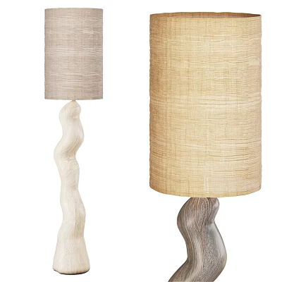 Modern Floor Lamps With White Twisted And Wooden Bases Light Gray Beige Fabric Shades 3d model