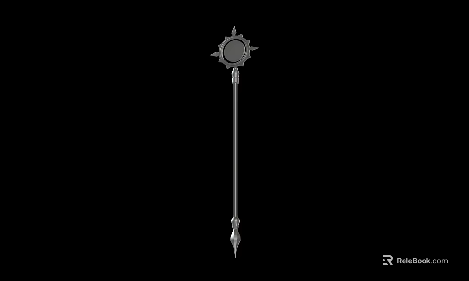 Metallic Weapon With Long Handle Star Shaped Top And Spiked End Design 3d model