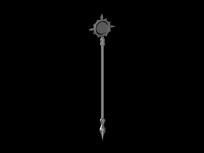 Metallic Weapon With Long Handle Star Shaped Top And Spiked End Design 3d model