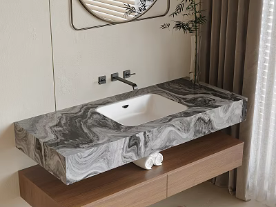 Modern Bathroom Vanity With Marble Countertop Wooden Base Faucet And Mirror 3d model