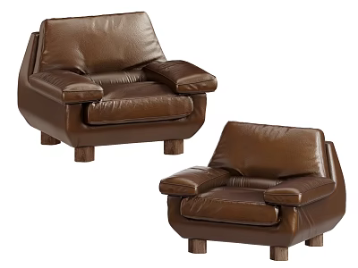 Two Modern Brown Leather Accent Chairs With Wooden Legs And Comfortable Seats 3d model
