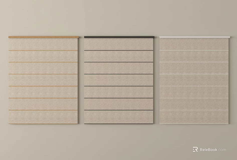Three Fabric Roman Blinds with Different Stripe Patterns for Home Window Decor 3d model