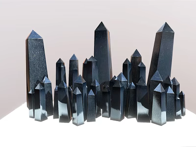Black Geometric Columns with Various Sizes and Shiny Surfaces Arranged Together 3d model