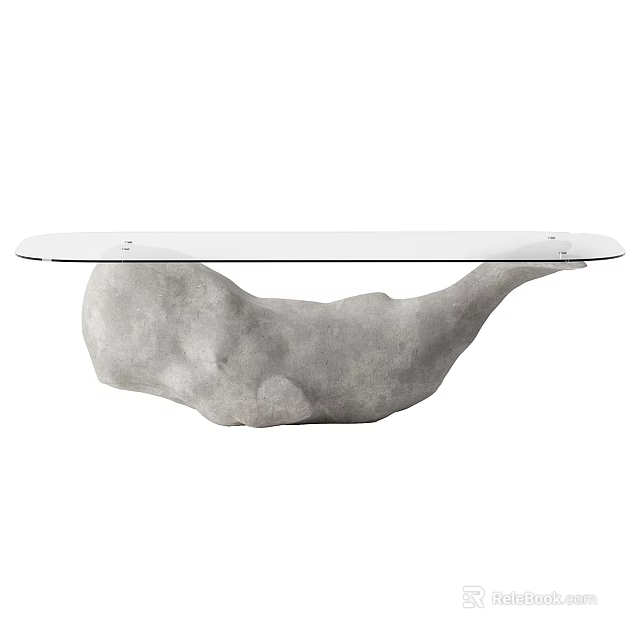 Modern Dining Table With Glass Top And Irregular Concrete Base Design 3d model
