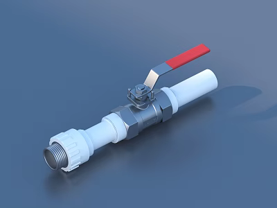 White Plastic Ball Valve With Silver Metal Components And Red Handle 3d model