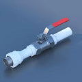 White Plastic Ball Valve With Silver Metal Components And Red Handle 3d model