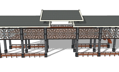 Chinese-style porch rack dragon boat shed 3d model