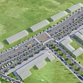 Urban Road Infrastructure With Intersection Multiple Lanes Moving Vehicles Buildings And Green Grassland