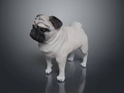 White And Black Pug Standing On Shiny Surface 3D Model 3d model