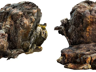 Natural Stone and Wood Decorative Pieces with Rustic Textured Surfaces 3d model