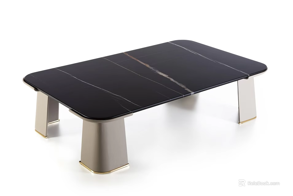 Elegant Modern Coffee Table With Black Marble Top Gold Veins And Metal Legs 3d model 
