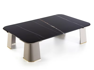 Elegant Modern Coffee Table With Black Marble Top Gold Veins And Metal Legs 3d model