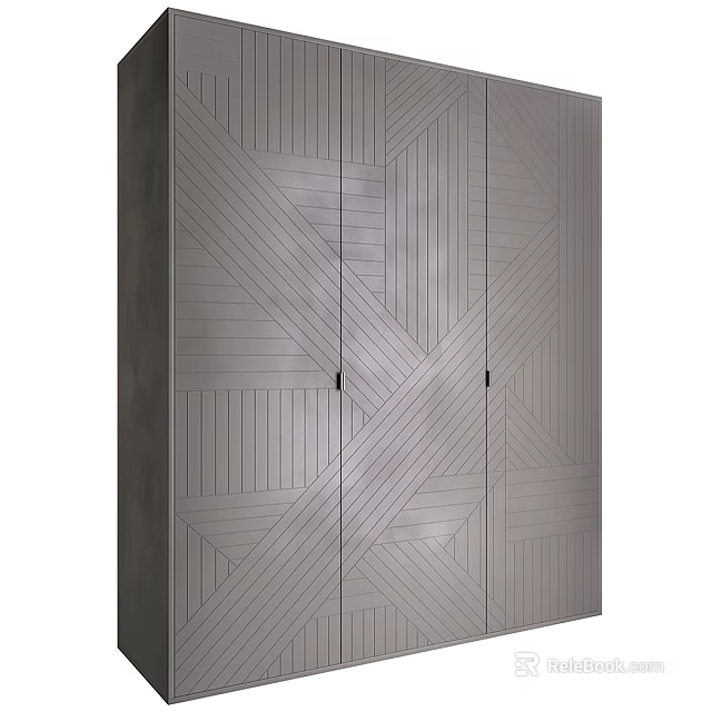 Modern Gray Chest of Drawers With Geometric Line Wood Grain Surface Design 3d model 