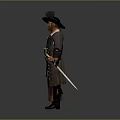 Game Movie Character With Black Wide Brimmed Hat Red Beard Brown Coat And Belt Accessories