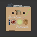 Wooden Display Shelf Featuring Thank You Followers Text And Decorative Items