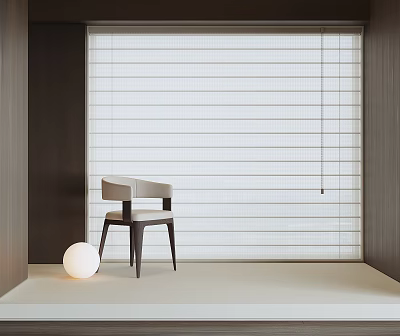 Modern Interior With Roman Blinds Minimalist Chair And Spherical Lamp 3d model