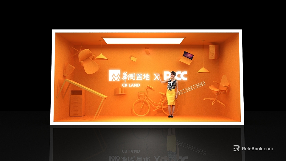 Parkview Green X PCC Orange Window Display With Model Standing And Furniture Decor Items 3d model 