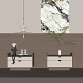 Modern Bedside Tables White Wood With Sculpture Books Lamp Vase Green Plant And Wall Art