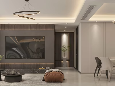 Modern Living and Dining Room Interior With Sofa Coffee Table Dining Chairs And Wall Art 3d model