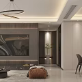 Modern Living and Dining Room Interior With Sofa Coffee Table Dining Chairs And Wall Art